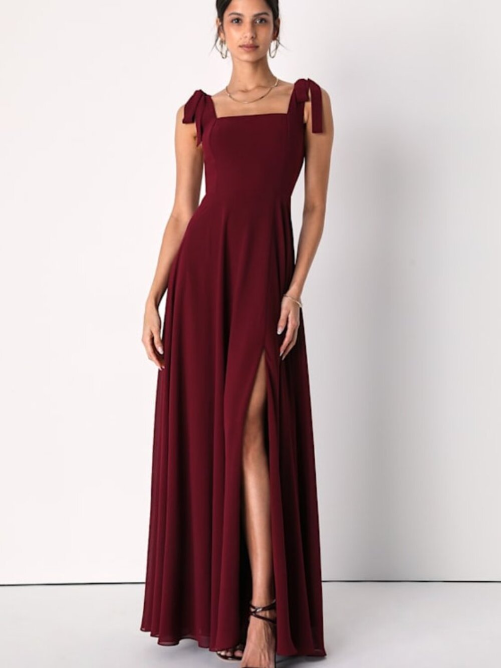 Lulus Love Me Forever Burgundy Square Neck Maxi Dress Red - Size S